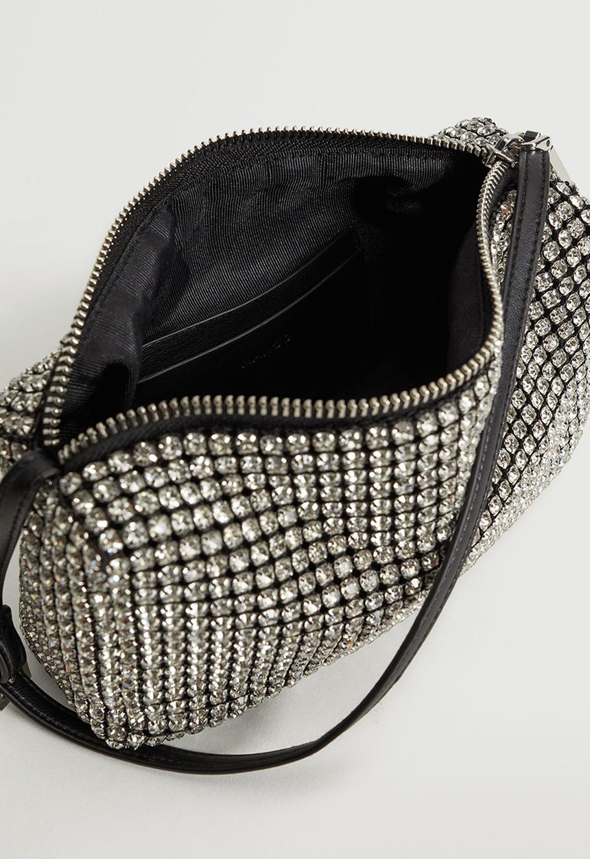 MANGO - Rhinestone crystal purse - black