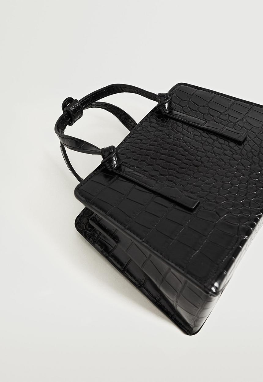 MANGO - Croc-effect mini bag - black