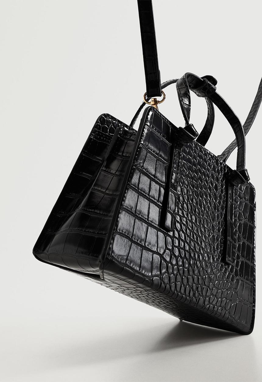 MANGO - Croc-effect mini bag - black