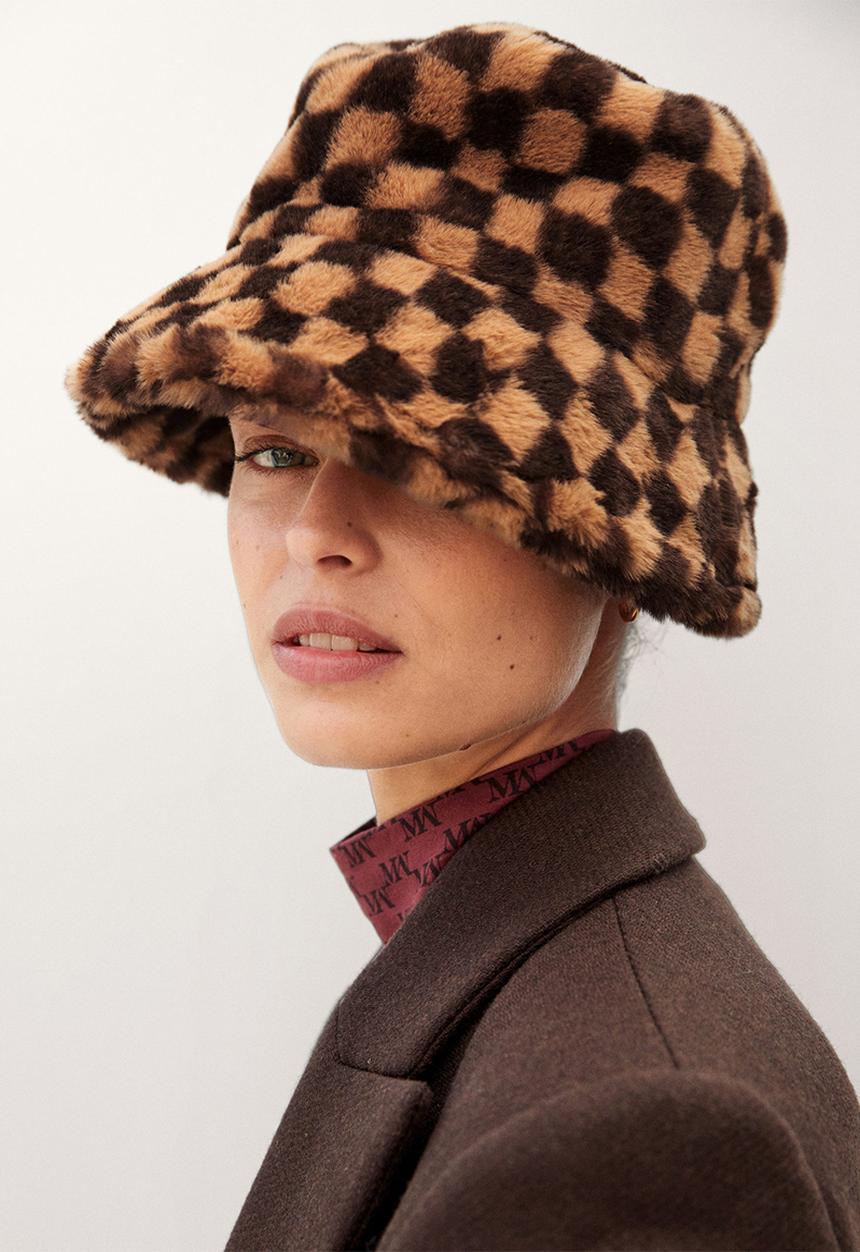 MANGO - Checked bucket hat - brown