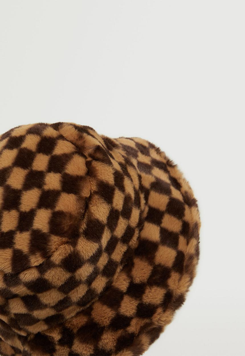 MANGO - Checked bucket hat - brown