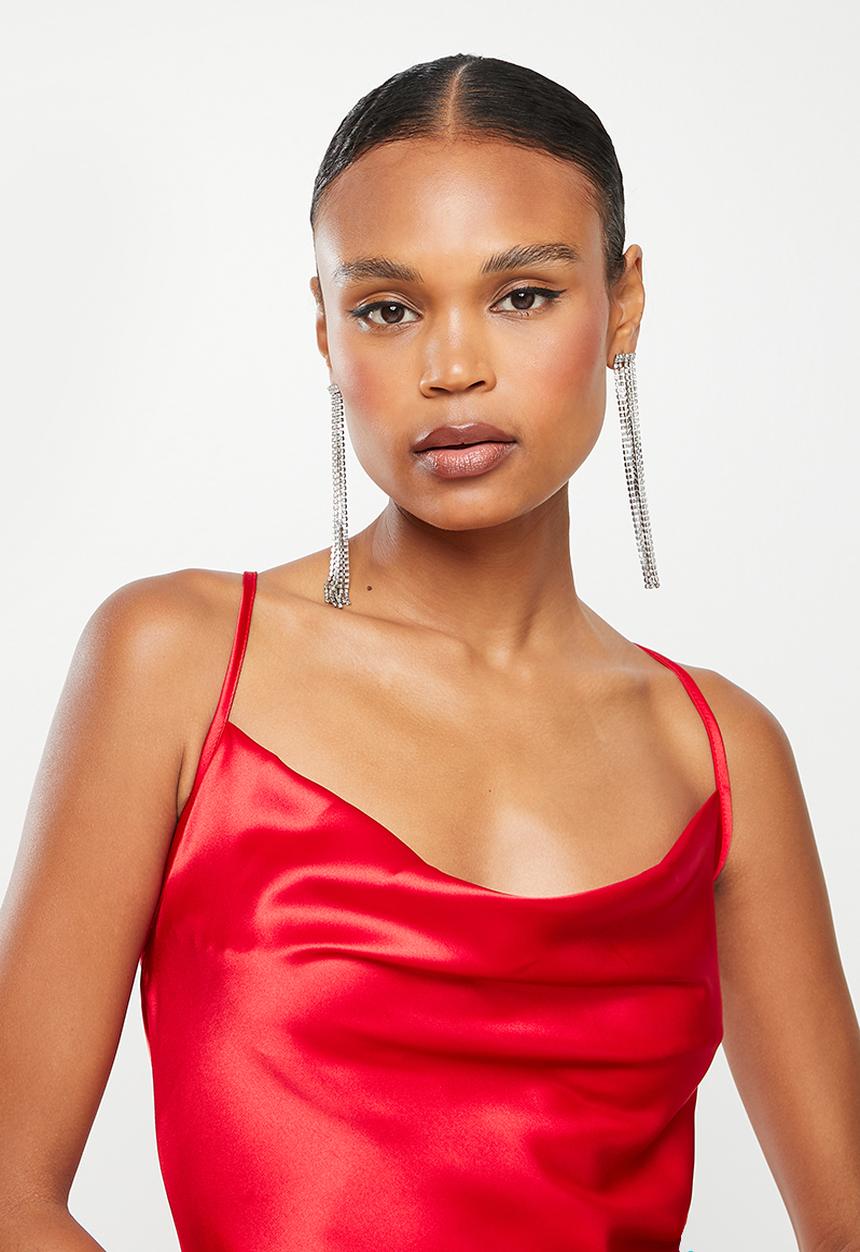 Missguided - Cowl cami dress satin - red