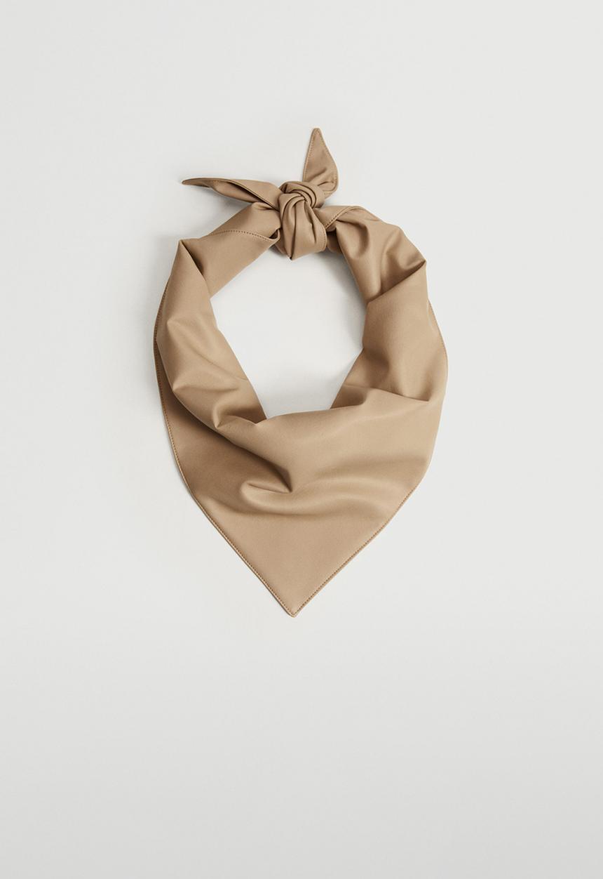 MANGO - Faux leather scarf - brown