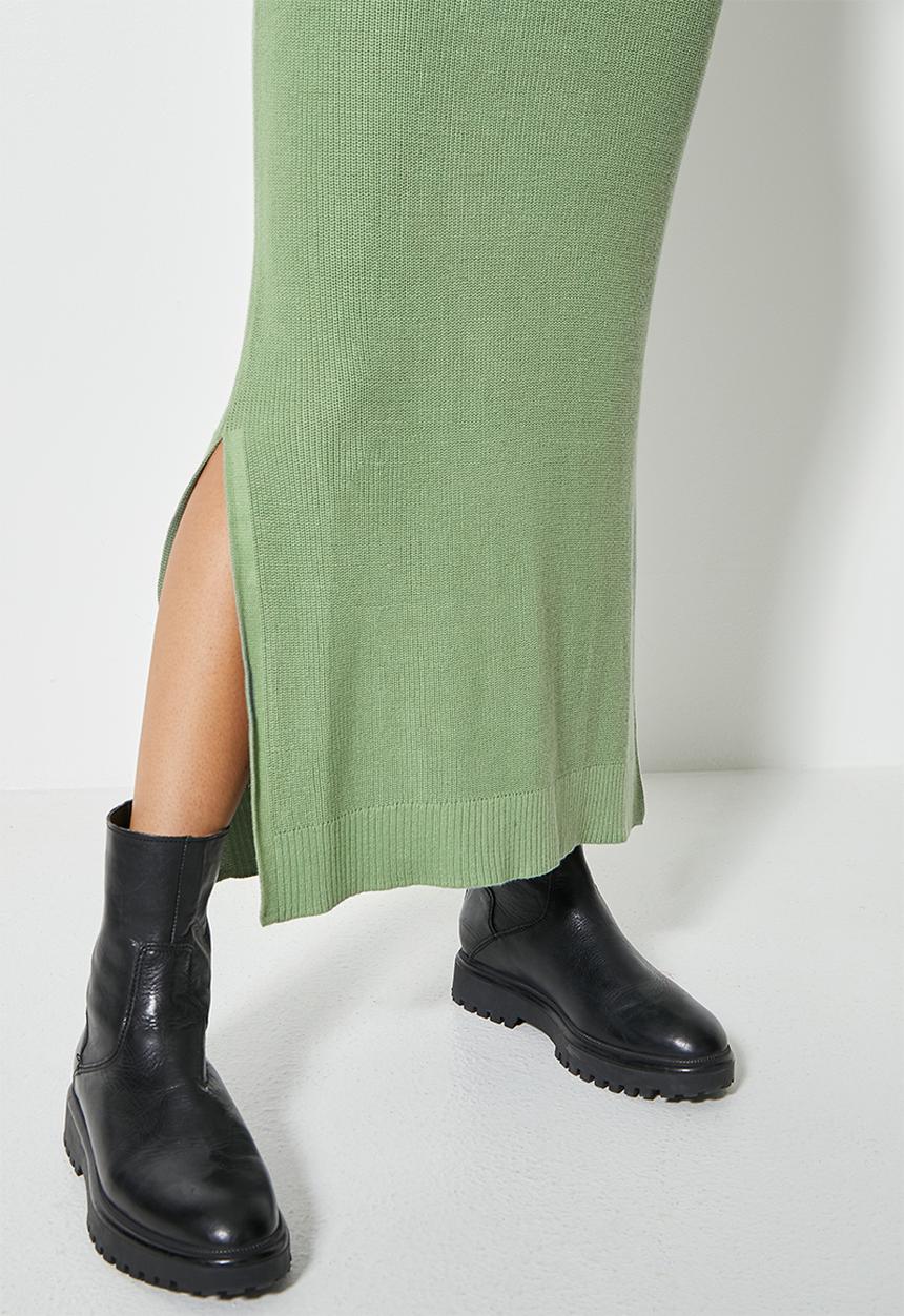 Superbalist - Organic cotton v neck  knitwear dress - deep sage