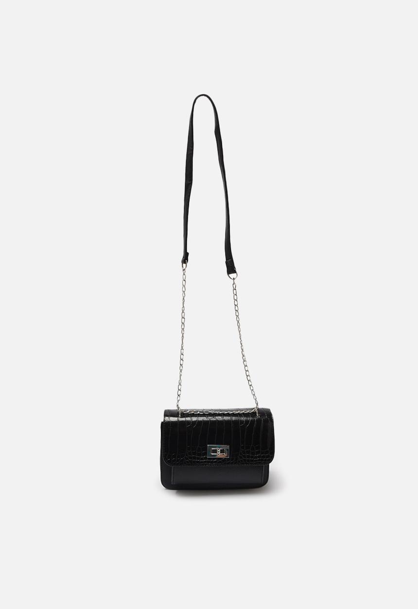 Trendyol - Faux croc detail crossbody bag - black