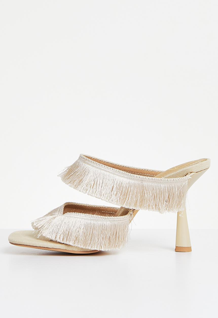 Missguided - Fringe double strap mule heel - cream