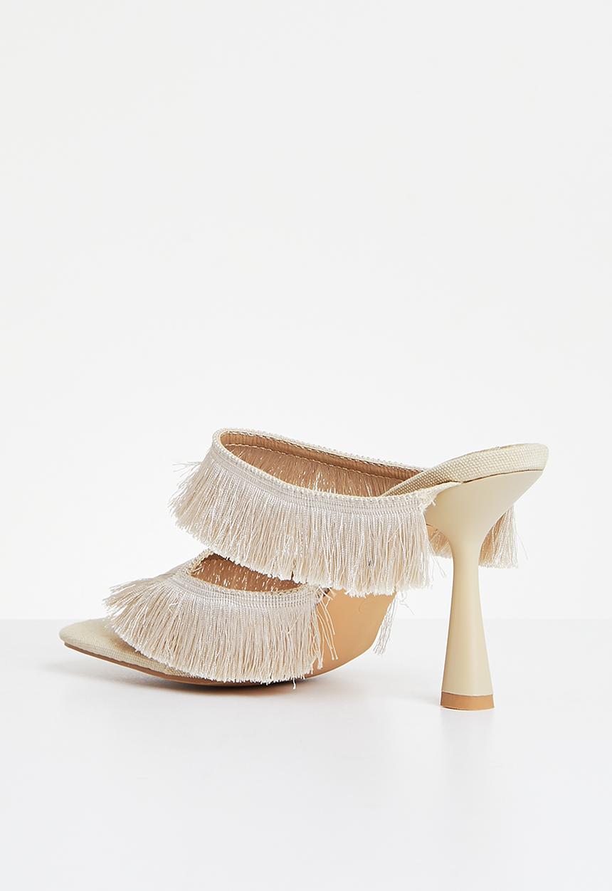 Missguided - Fringe double strap mule heel - cream
