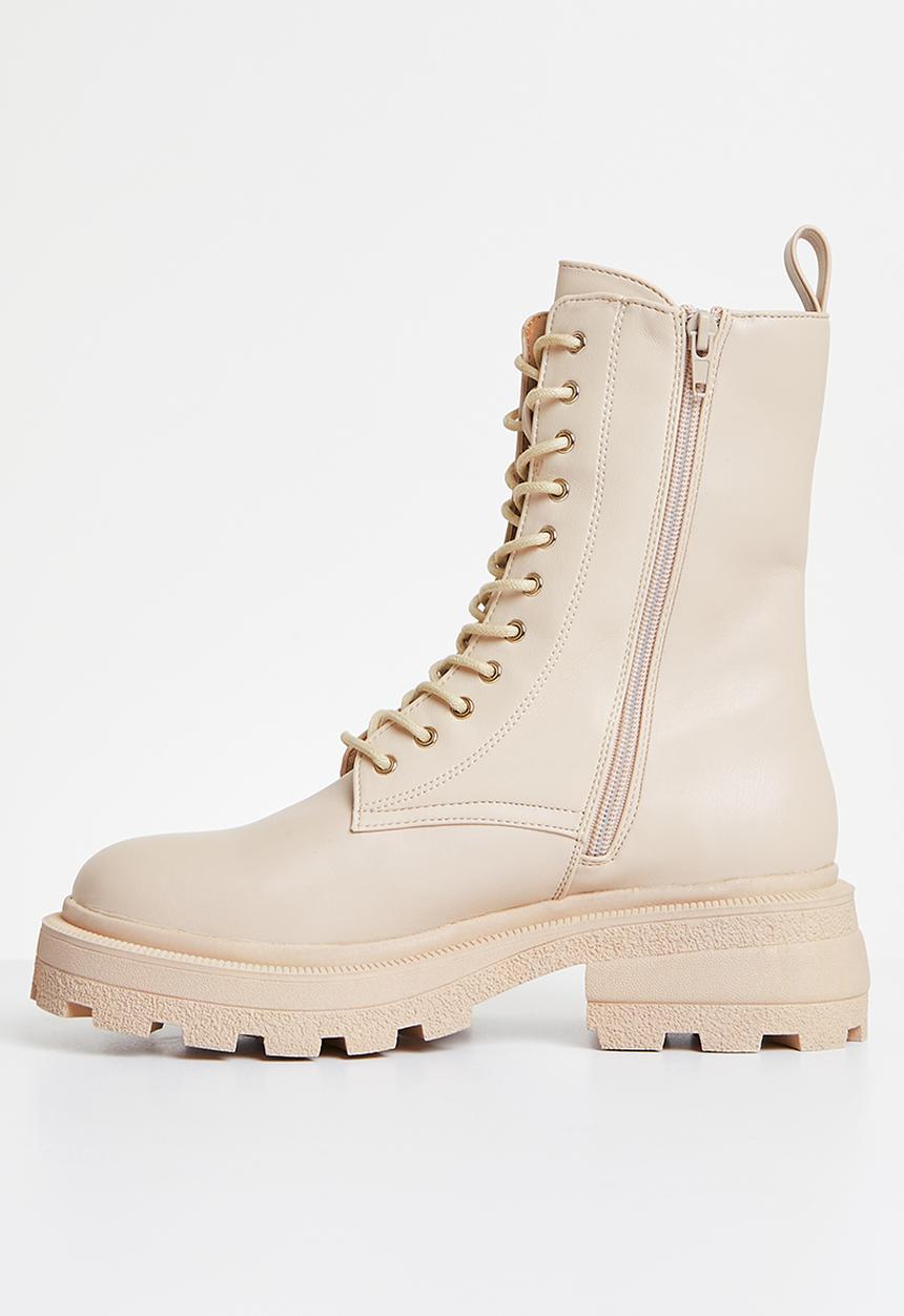 Missguided - Wrap around lace up boot - cream