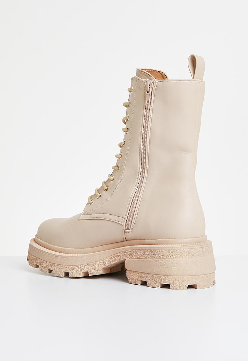 Missguided - Wrap around lace up boot - cream