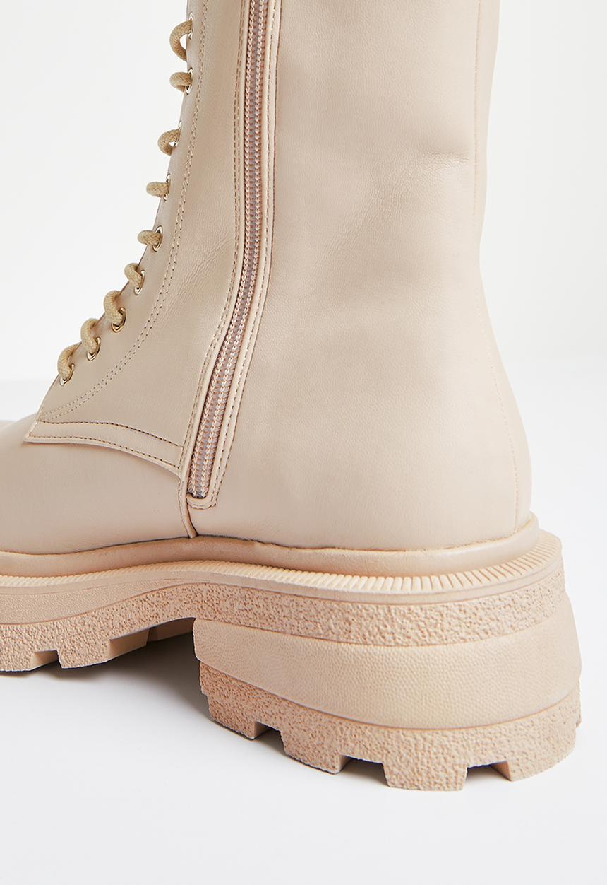 Missguided - Wrap around lace up boot - cream