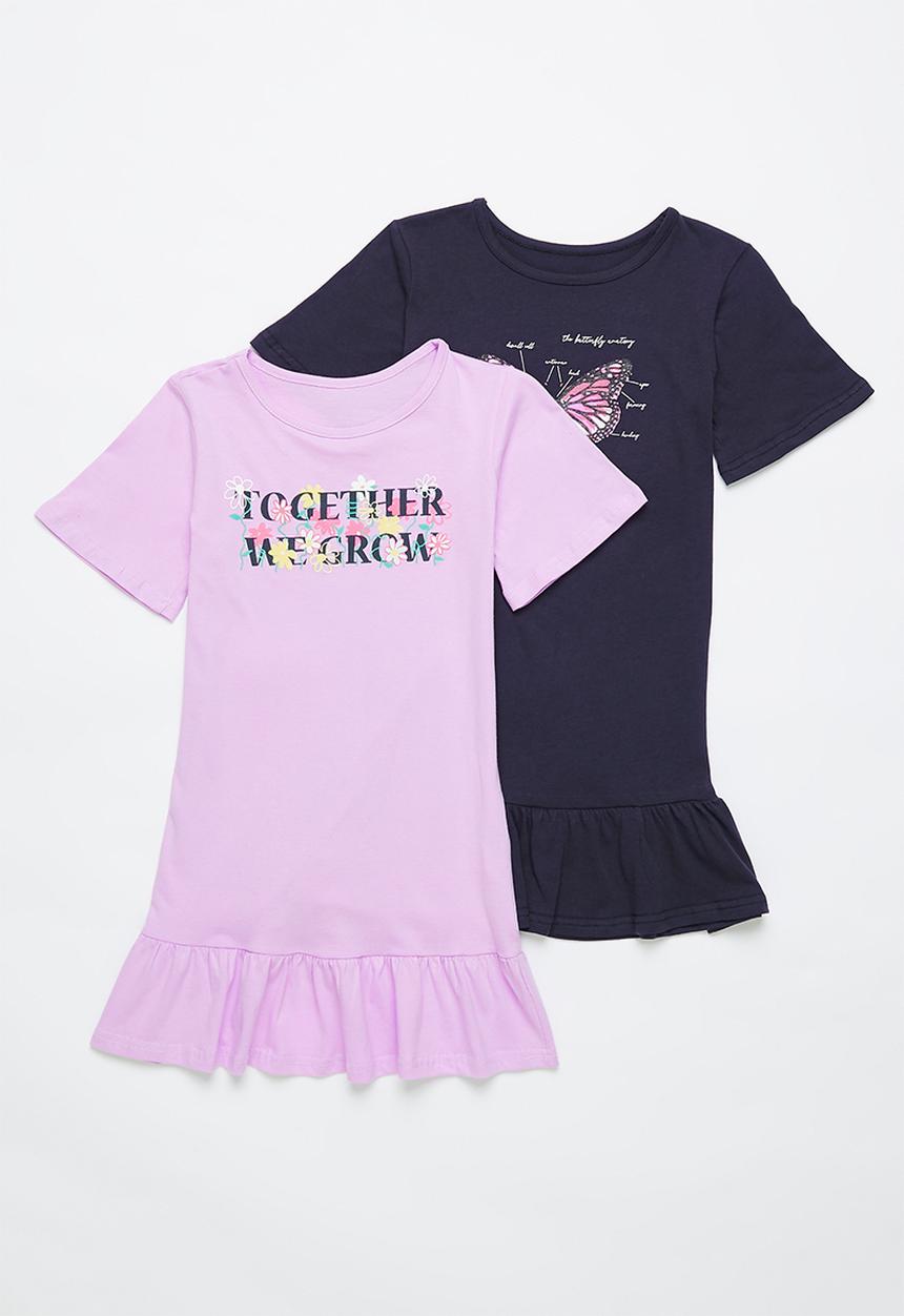 Pop Candy - 2 Pack drop waist dress - lilac & navy