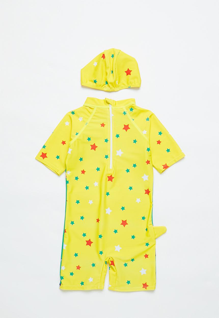 Pop Candy - Boys shark swimsuit & cap set - teal & yellow