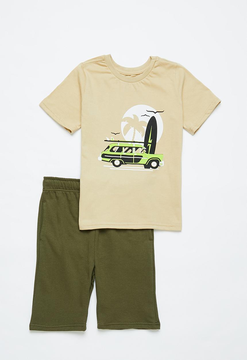 Superbalist Kids - Boys tee & shorts set - stone & fatigue