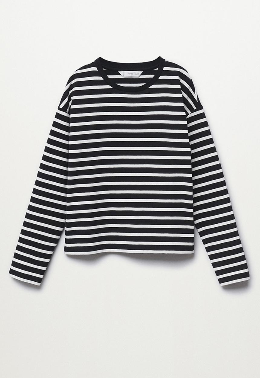 MANGO - T-shirt stripes - black
