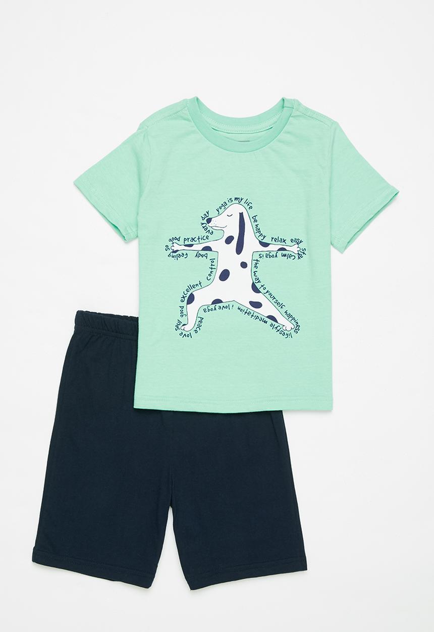 Pop Candy - Boys tee & shorts pj set - blue & navy