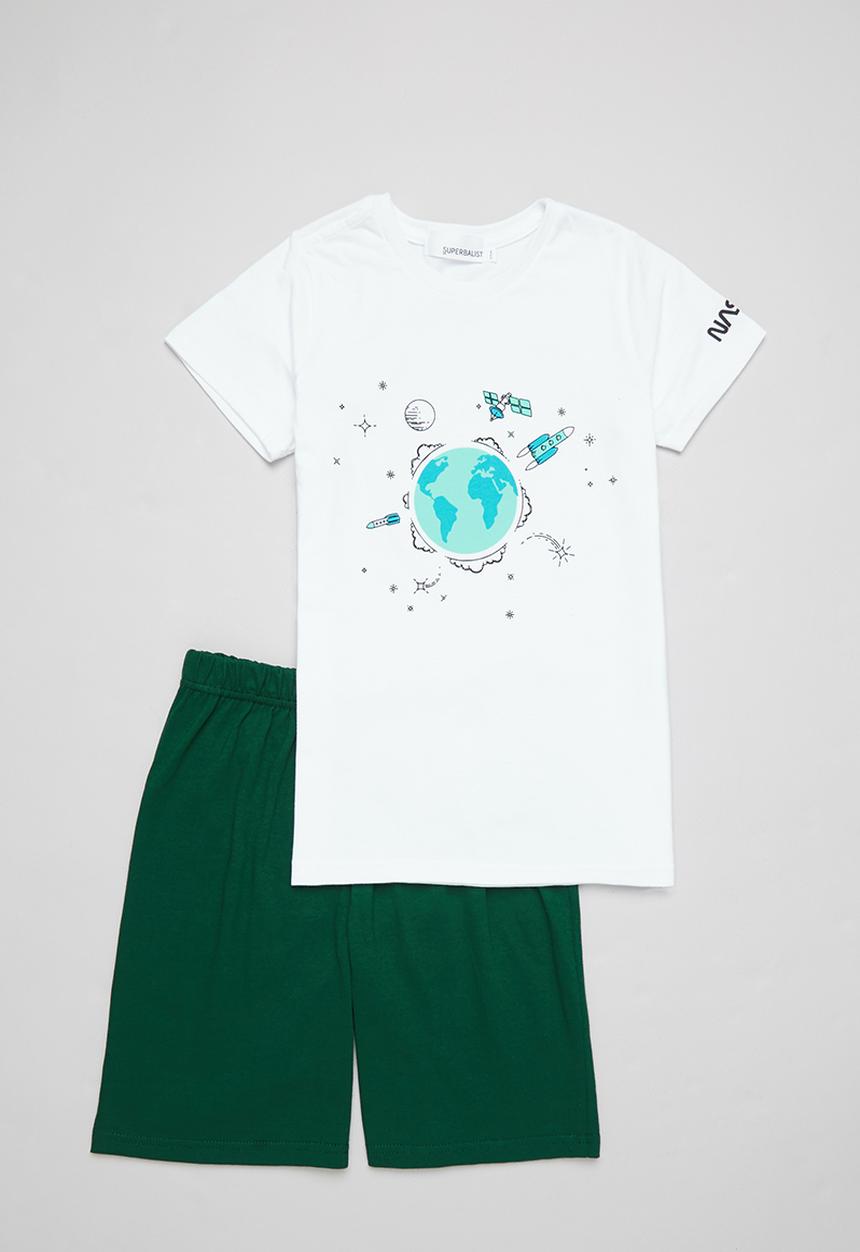 Superbalist - Boys nasa tee & shorts pj set - white & green
