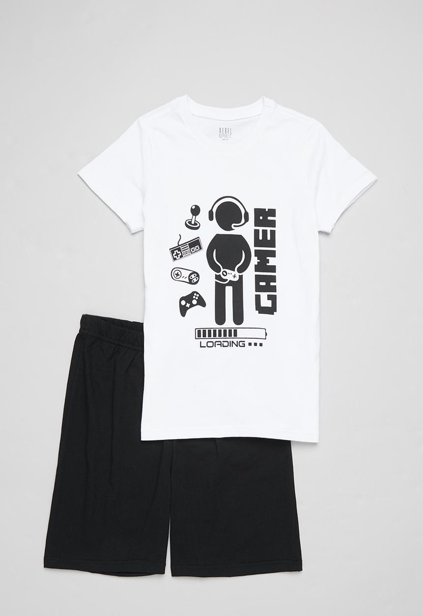 Rebel Republic - Boys tee & shorts pj set - black & white