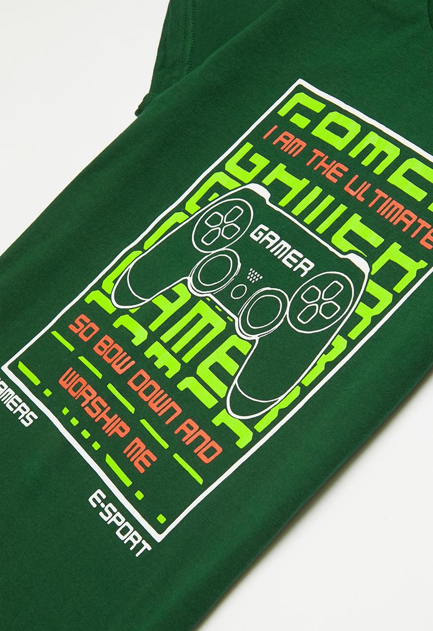 Rebel Republic - Boys tee & shorts pj set - green & grey 