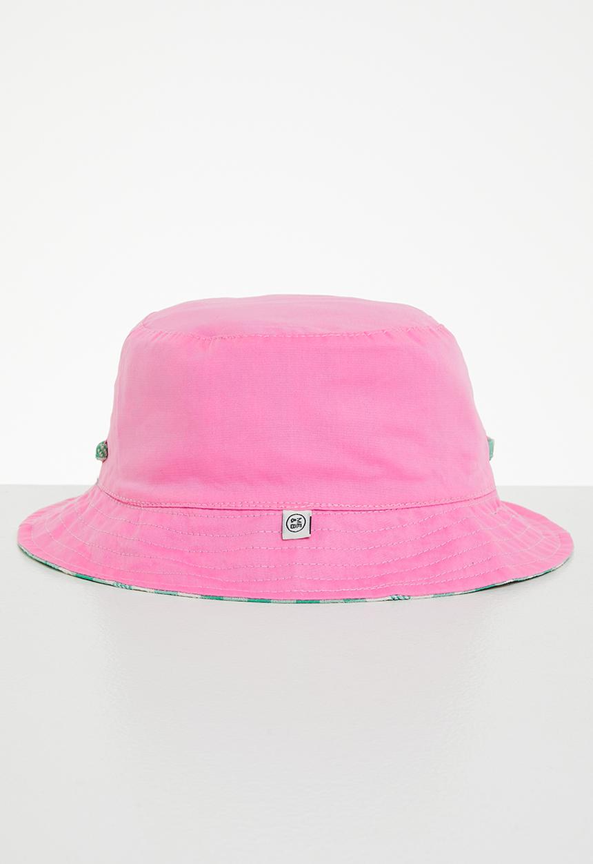 Me&B - Reversable bucket hat with large ties - green gingham/pink
