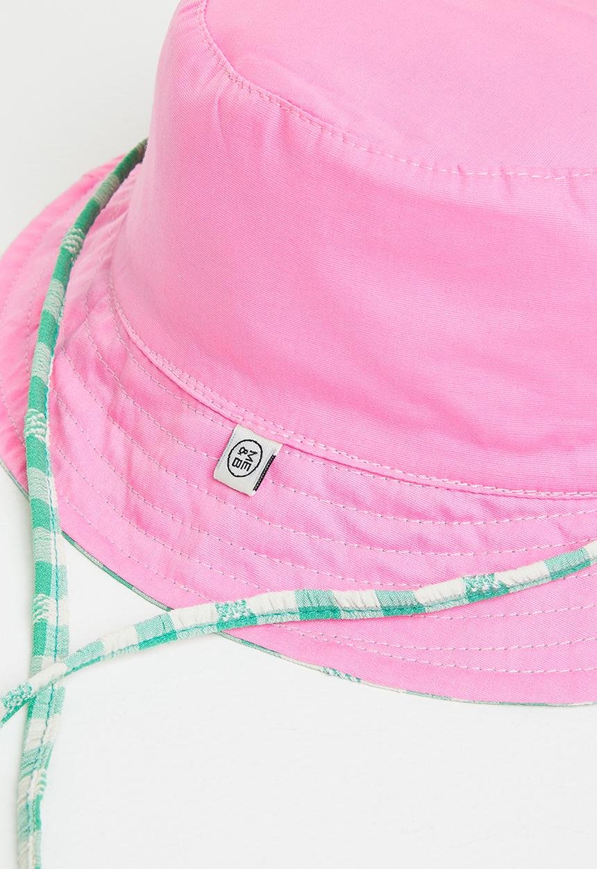 Me&B - Reversable bucket hat with large ties - green gingham/pink