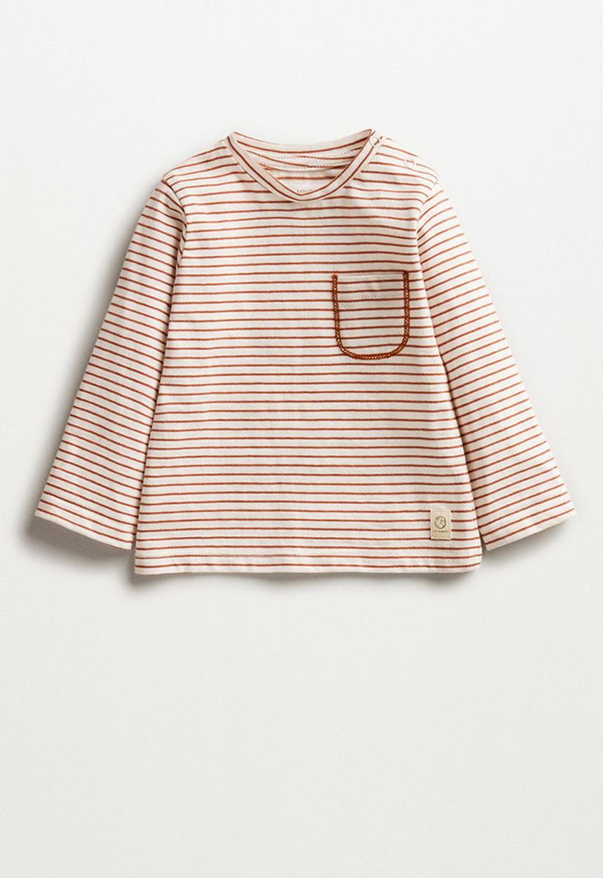 MANGO - T-shirt ray - off white & brown
