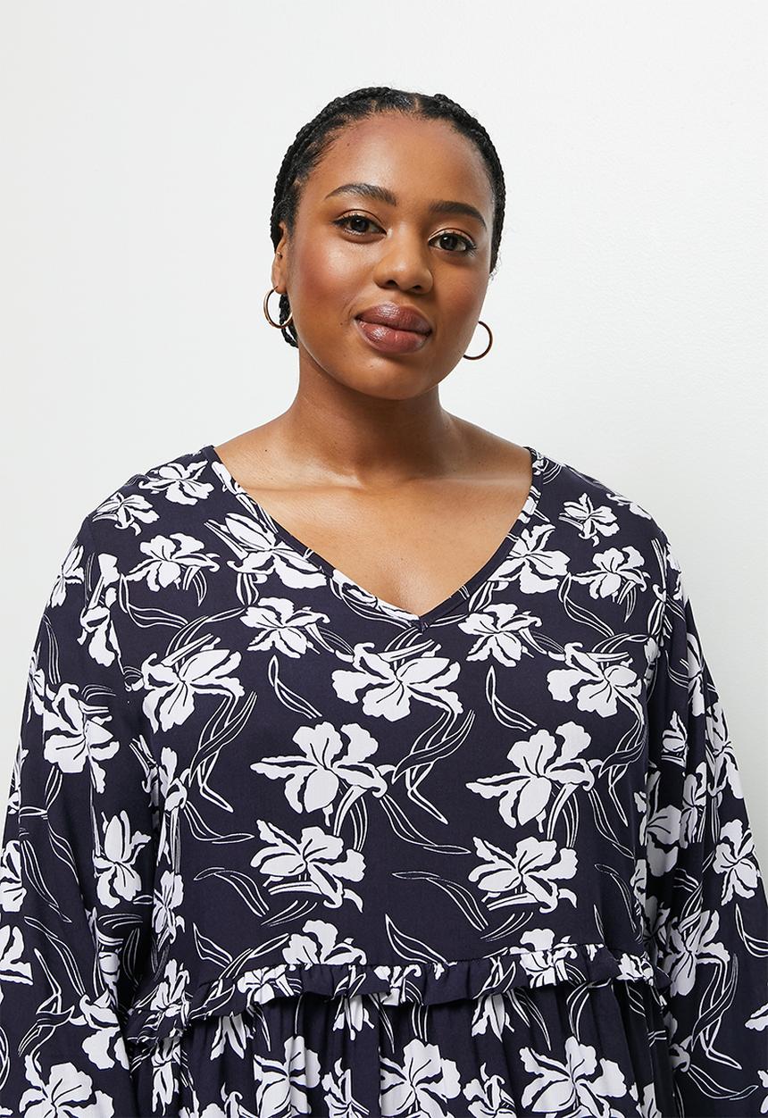 edit Plus - Plus a-line tiered dress - navy & white