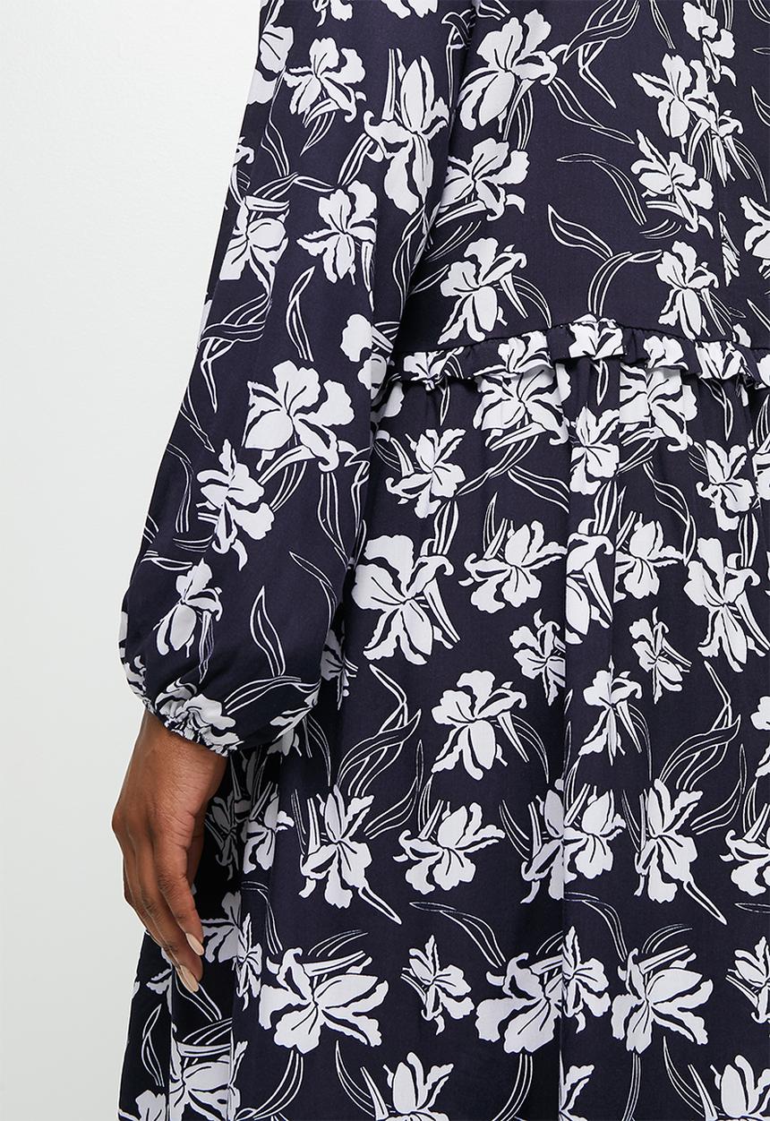 edit Plus - Plus a-line tiered dress - navy & white