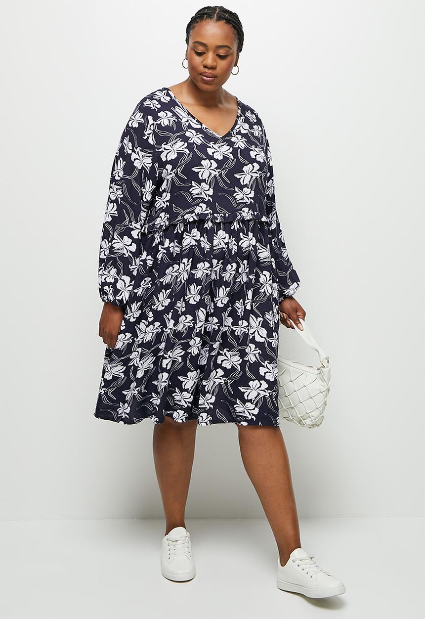 edit Plus - Plus a-line tiered dress - navy & white