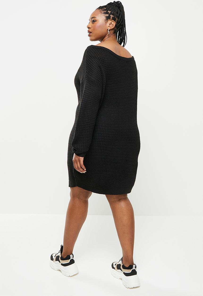 Missguided - Plus waffle off shoulder jumper dress - black