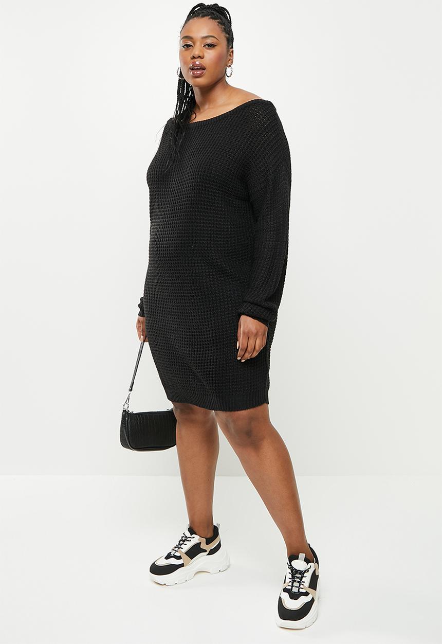 Missguided - Plus waffle off shoulder jumper dress - black