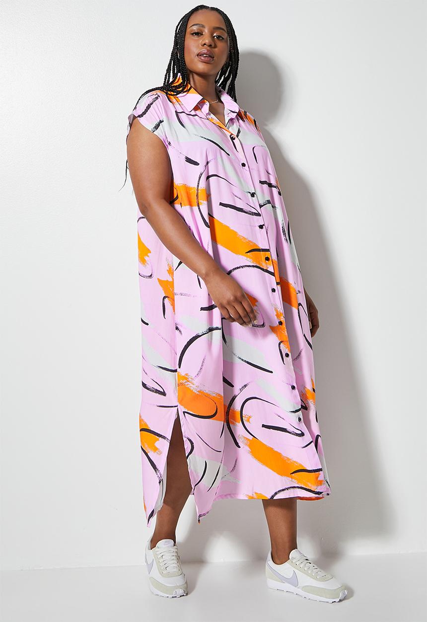 Superbalist - Grown on sleeve shirt dress - lilac brushstroke