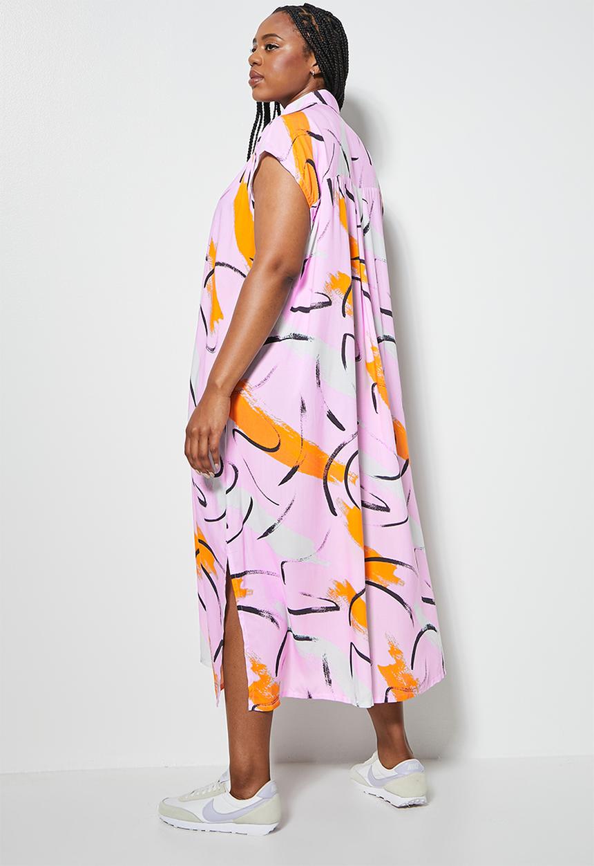 Superbalist - Grown on sleeve shirt dress - lilac brushstroke