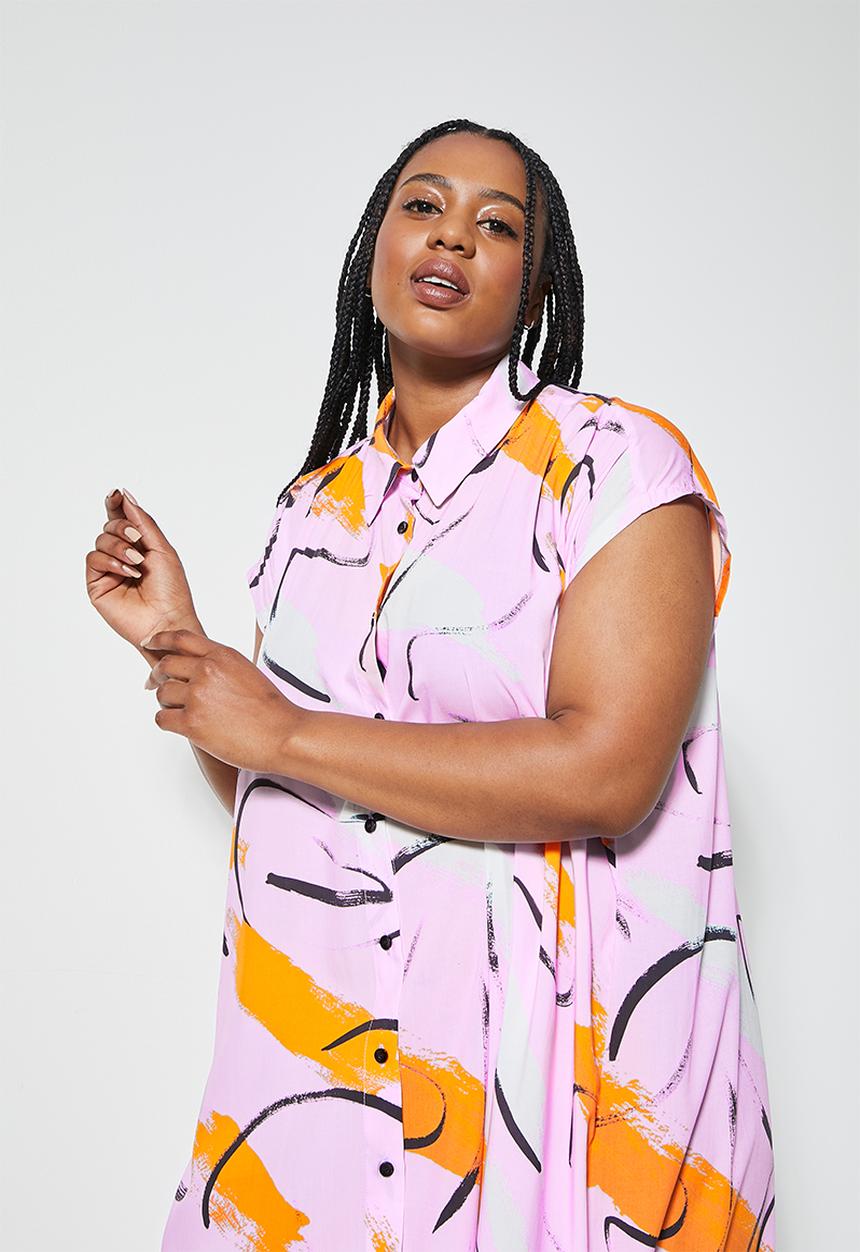 Superbalist - Grown on sleeve shirt dress - lilac brushstroke