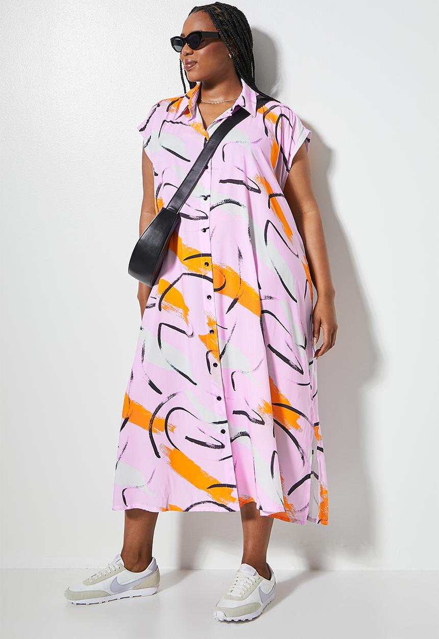 Superbalist - Grown on sleeve shirt dress - lilac brushstroke