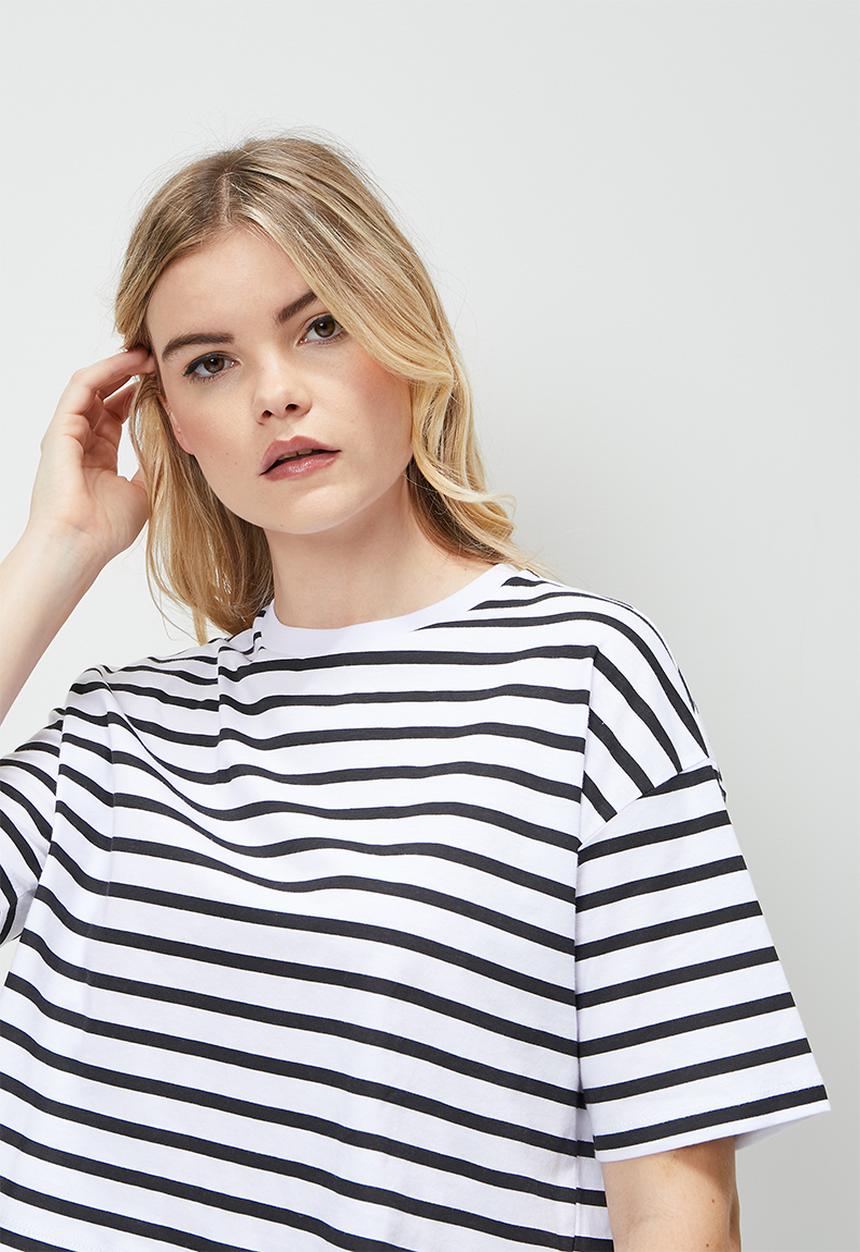 Blake - Striped boxy cropped tee  white stripe - white/black