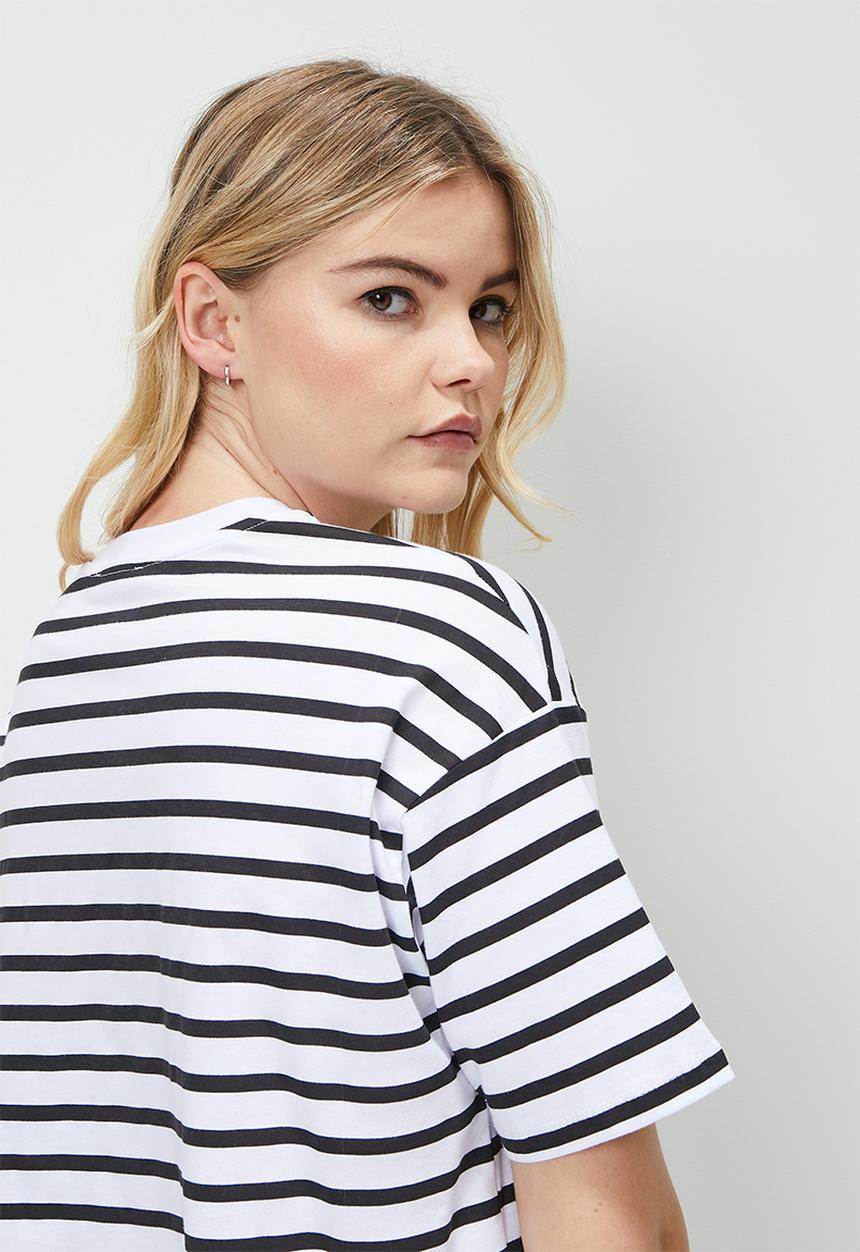 Blake - Striped boxy cropped tee  white stripe - white/black