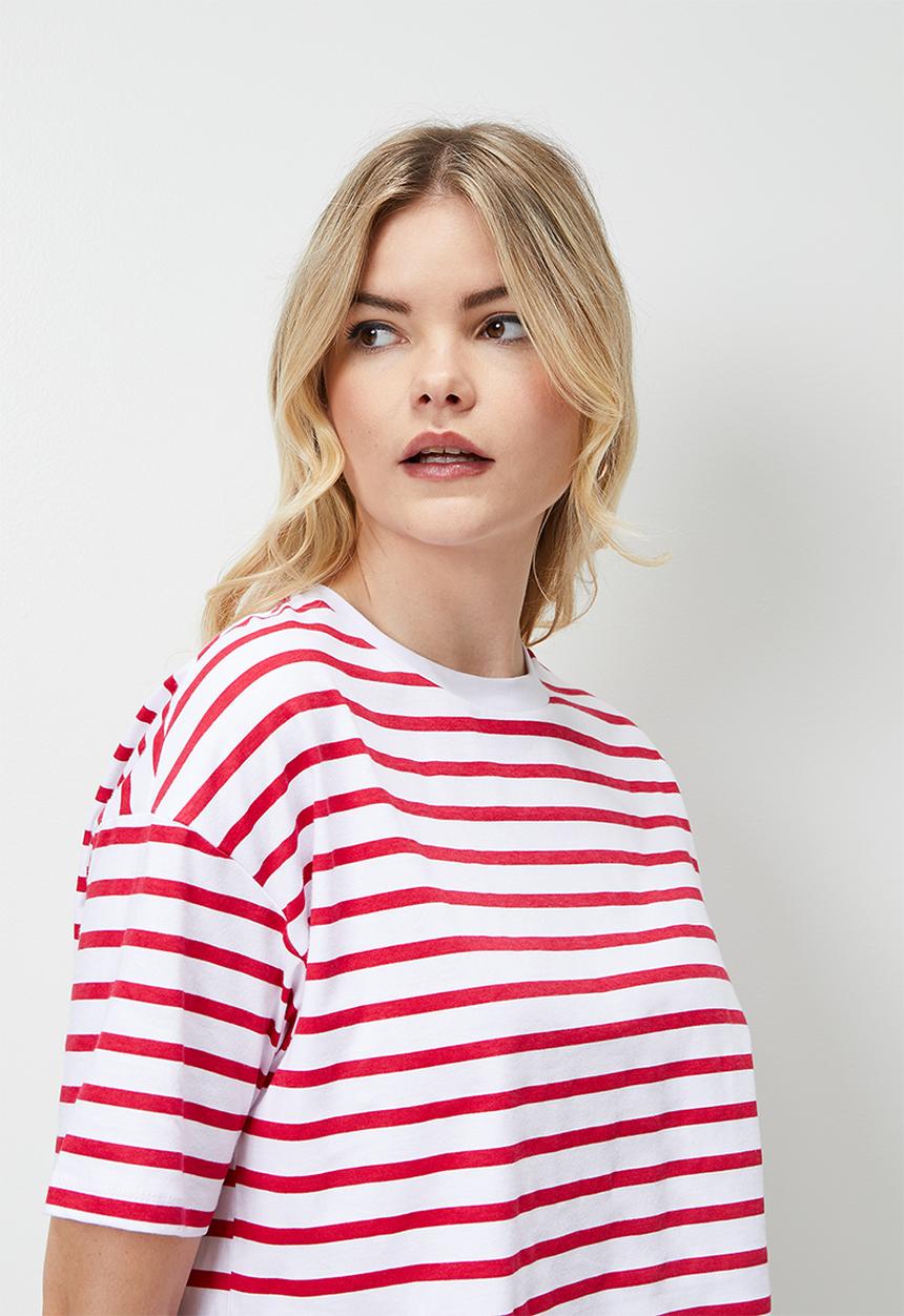 Blake - Striped boxy cropped tee red stripe - red/white
