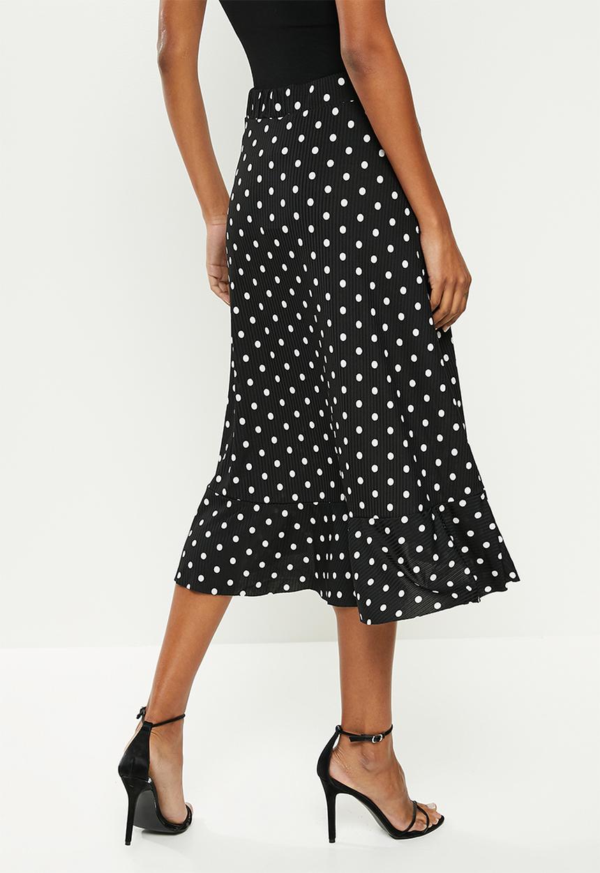 Trendyol - Polka dot patterned knitted skirt - black & white 