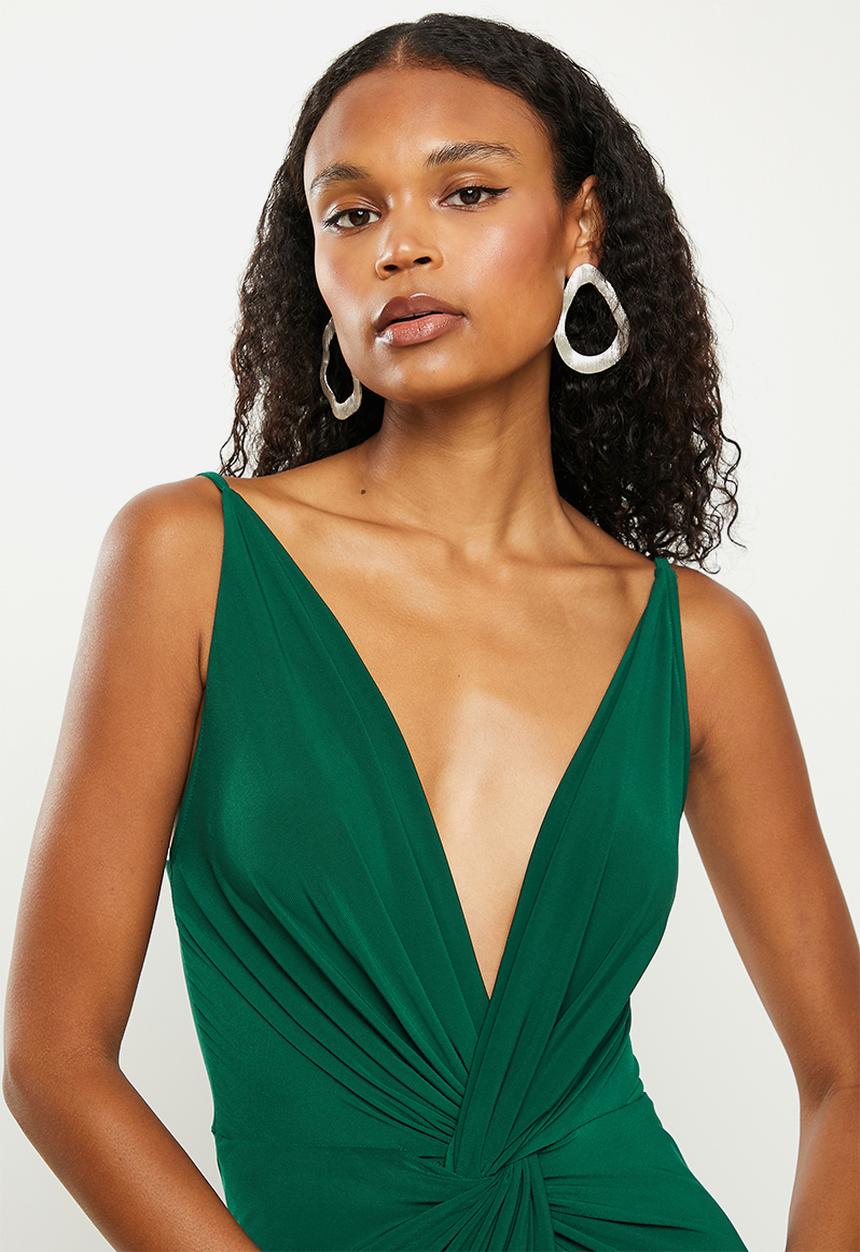 Trendyol - Draped detailed evening dress - emerald green