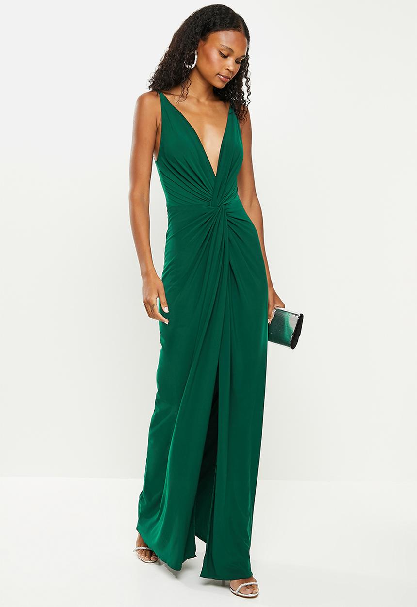 Trendyol - Draped detailed evening dress - emerald green