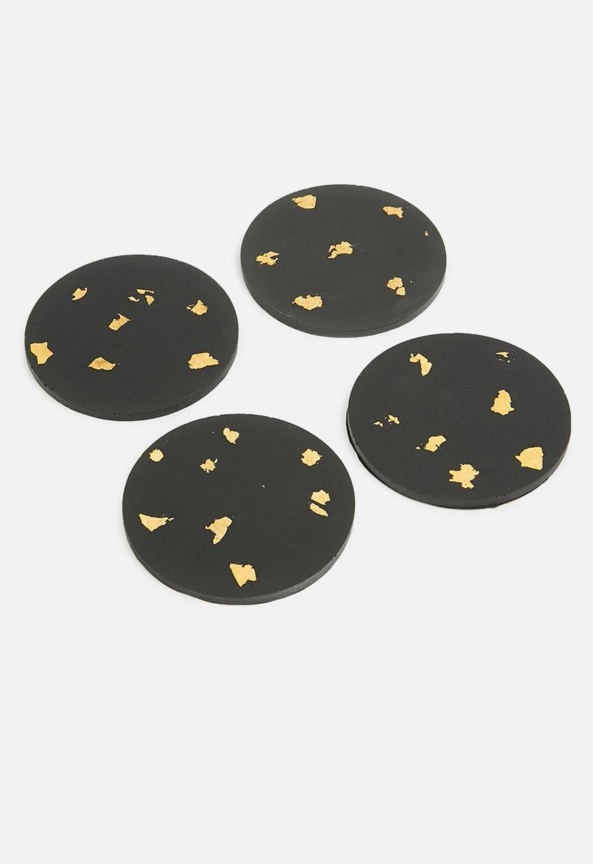 Terrazzo Home - Set of 4 coasters - black & gold
