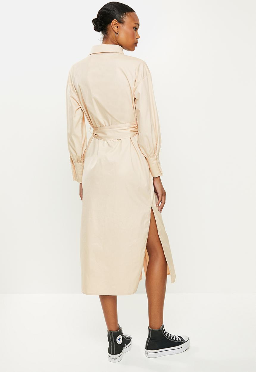 Missguided - Belted utility poplin shirt dress - stone