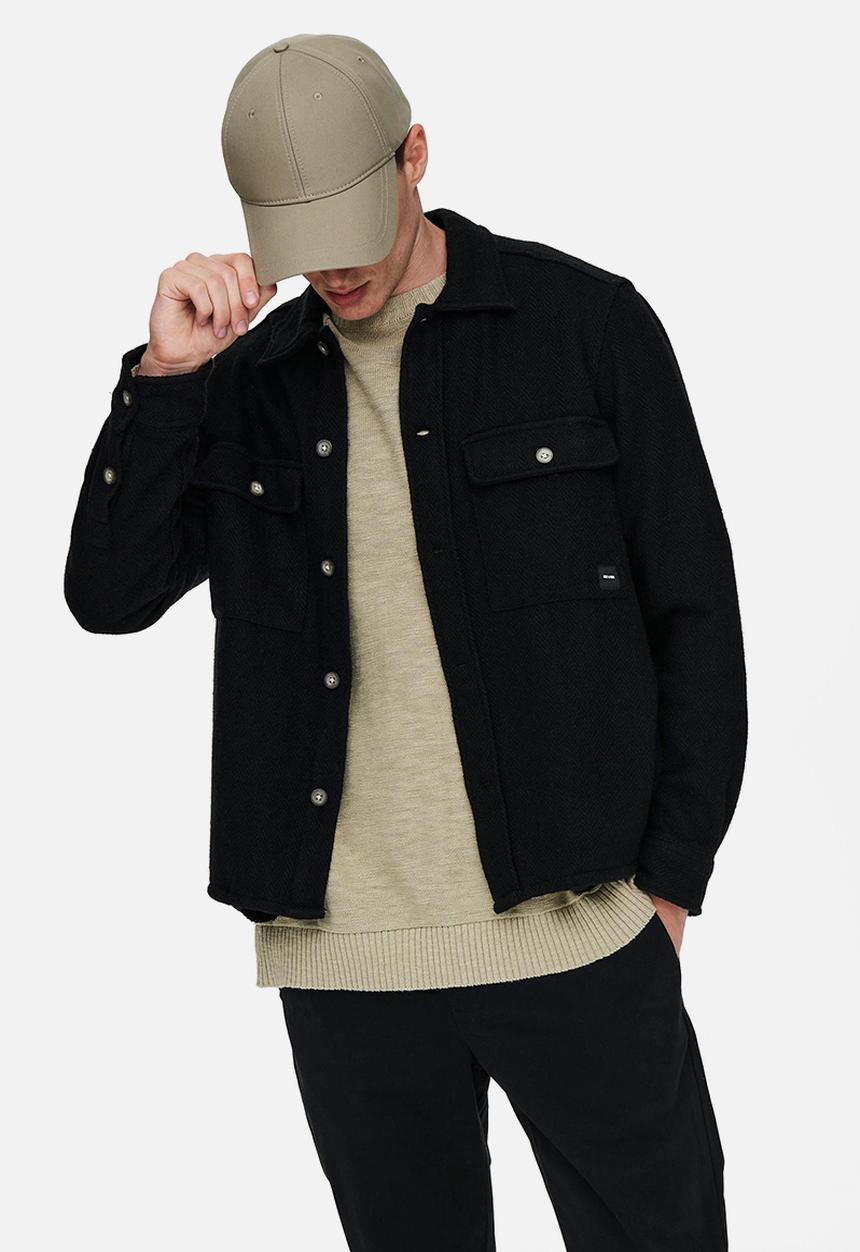 Only & Sons - Onsmillerd ls solid wool overshirt - black