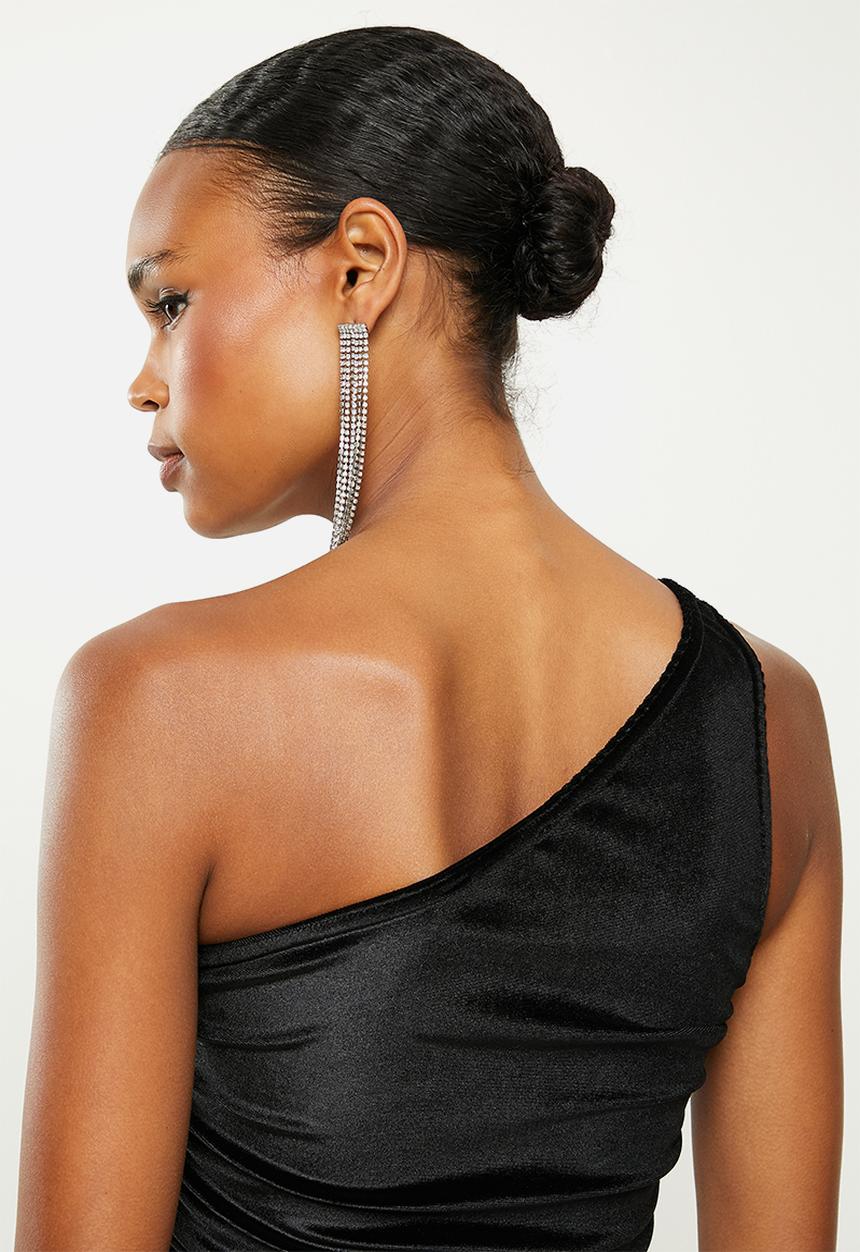 Missguided - Velvet one shoulder ruched mini dress - black