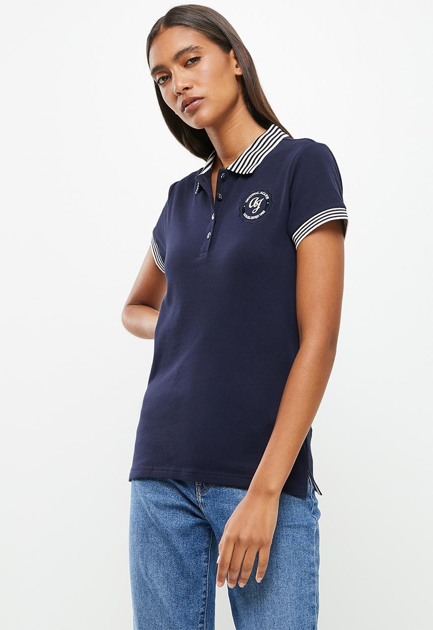 Aca Joe - Ladies aca joe stripe collar, round logo golfer - navy