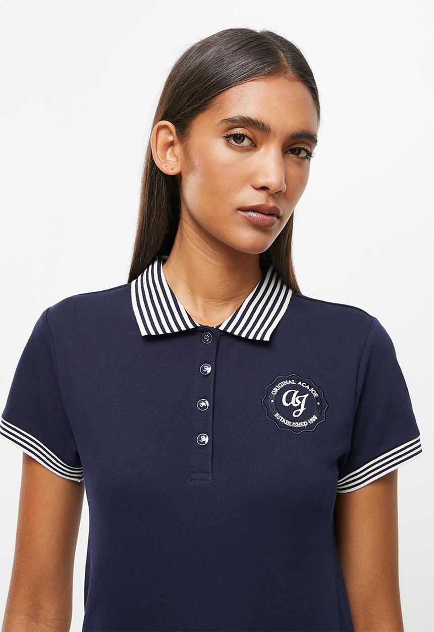 Aca Joe - Ladies aca joe stripe collar, round logo golfer - navy