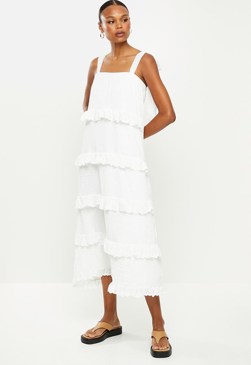 Missguided - Cami ruffle tiered midi dress - white