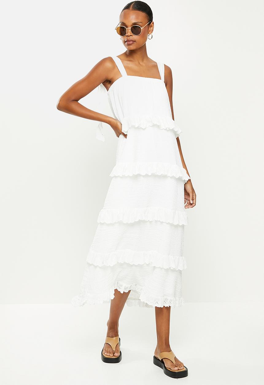 Missguided - Cami ruffle tiered midi dress - white