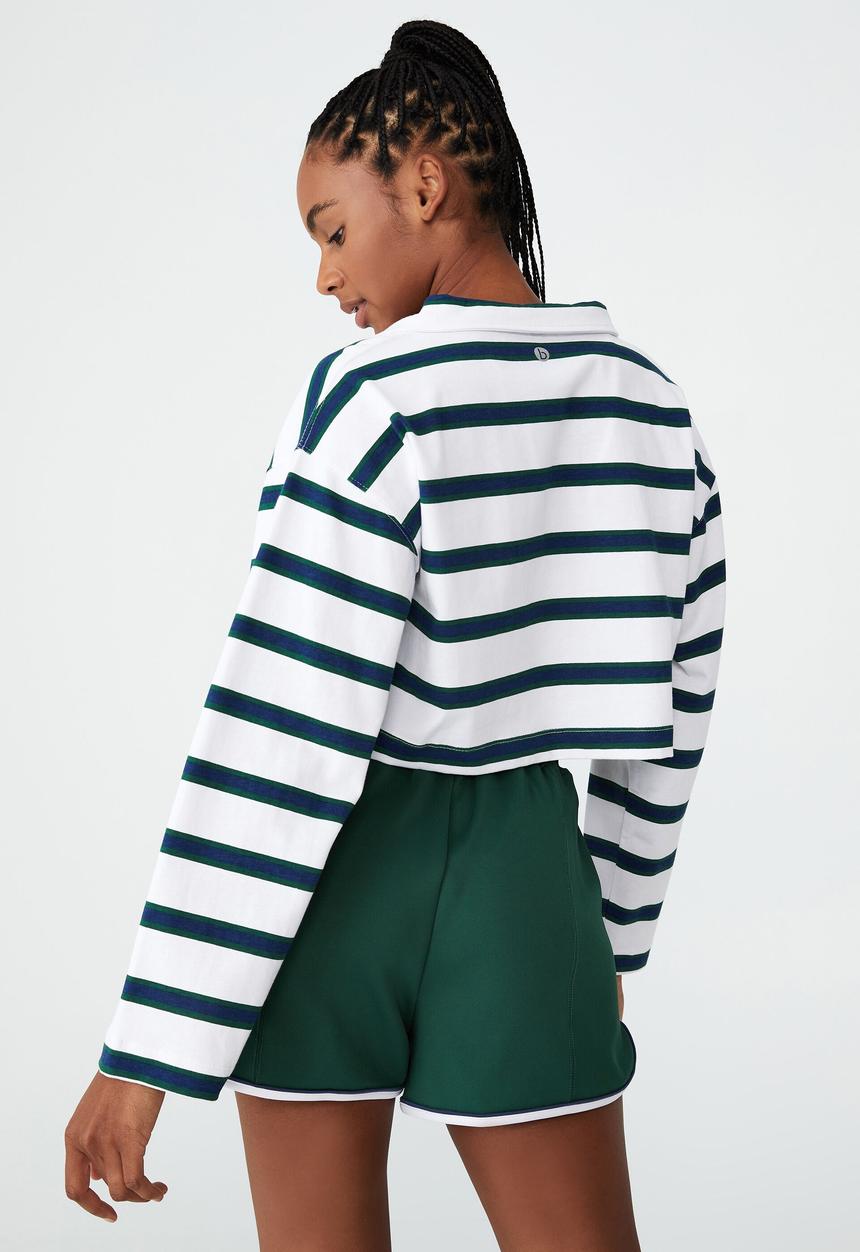 Cotton On - Polo long sleeve top - verdant green/navy/white stripe