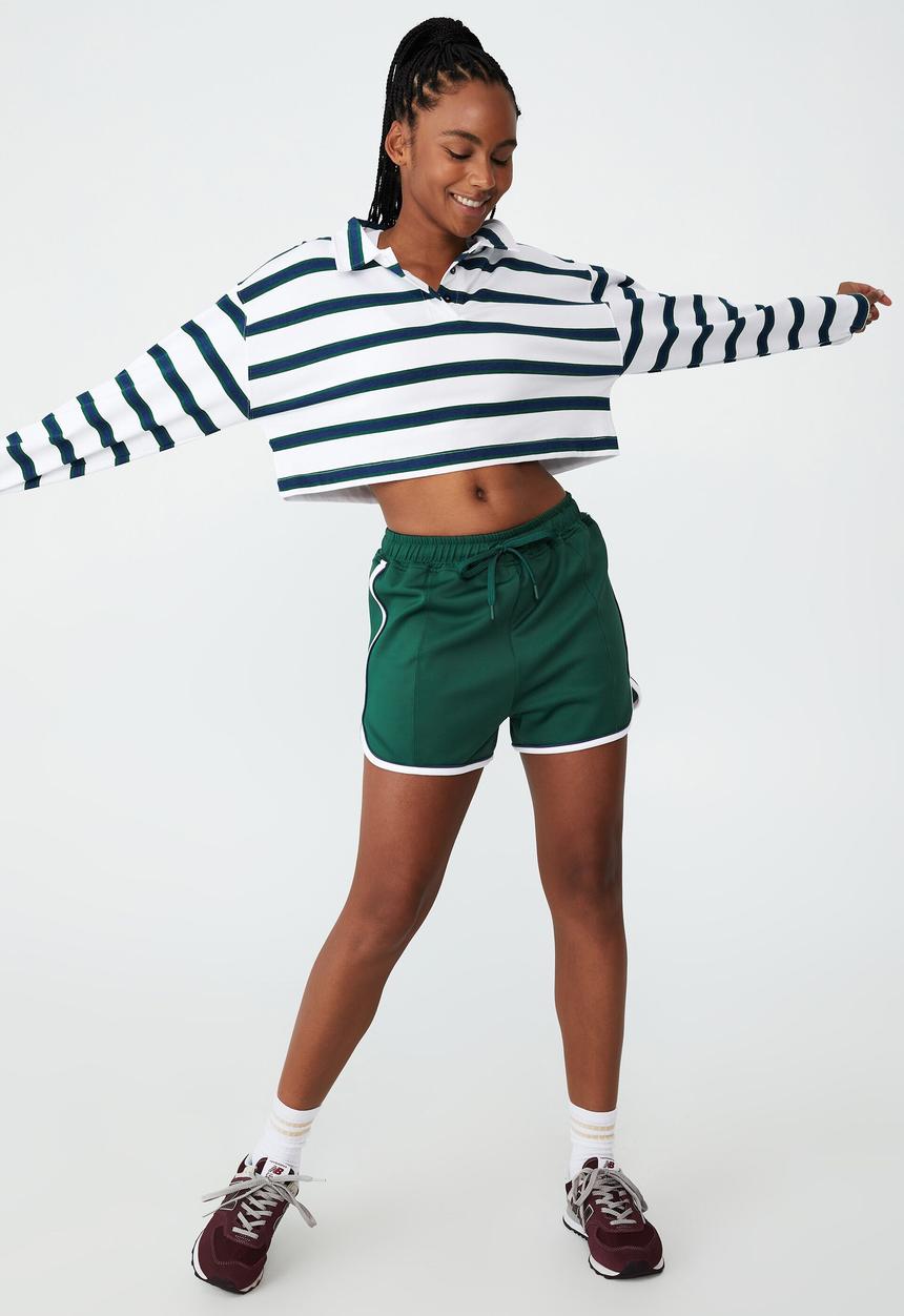 Cotton On - Polo long sleeve top - verdant green/navy/white stripe